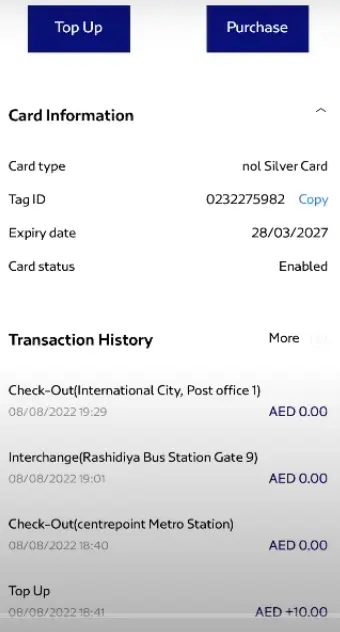 how to check nol card balance history